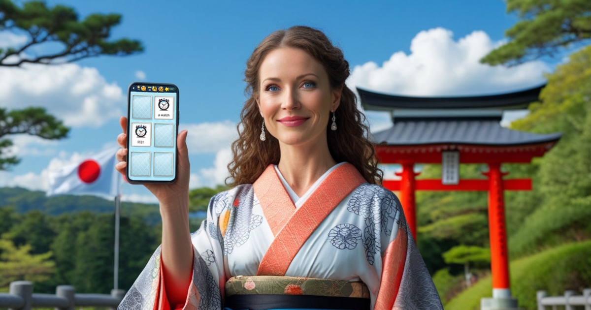 Japanese vocabulary learning made accessible and engaging Person learning Japanese vocabulary on mobile device