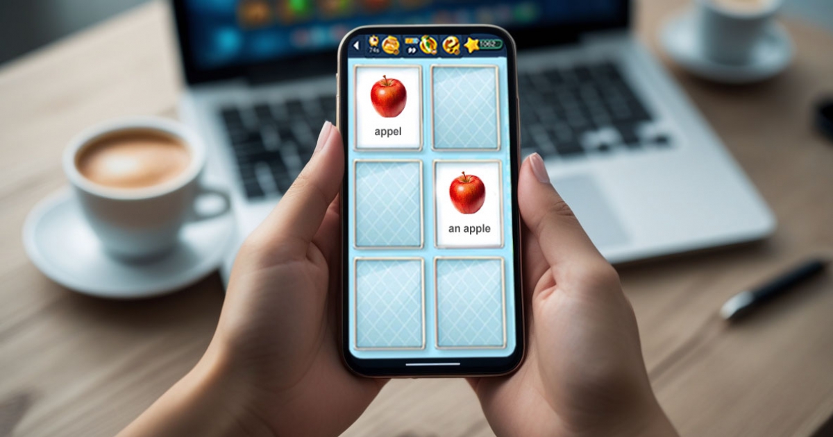 MemoLingo app interface met educatieve kaartenparen voor Engels leren
