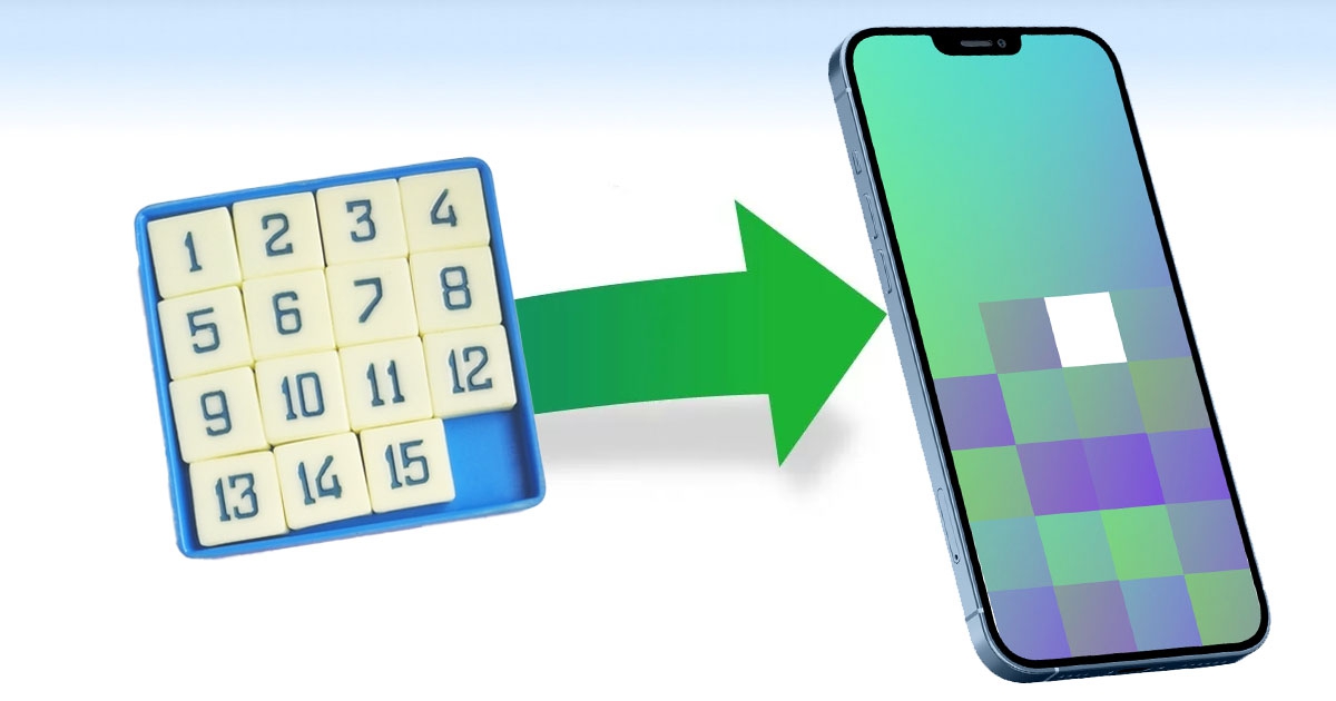 Timeline infographic showing sliding puzzle evolution from 1880 to present